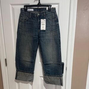 Zara Dark Blue Cuffed Denim Jeans